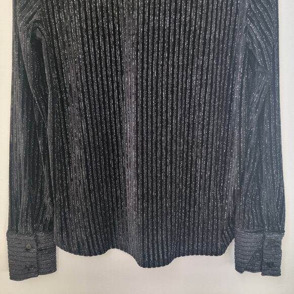 House of Harlow Black Velvet Striped‎ Button Up Long Sleeve Metallic Sheer Small - Picture 6 of 10